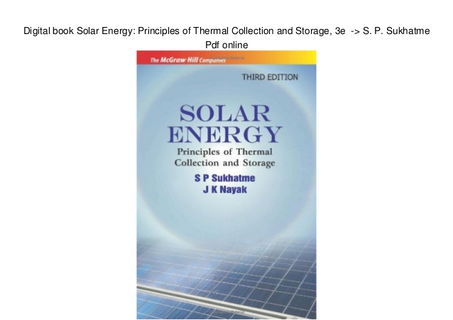 Solar Energy Book By Sukhatme Pdf